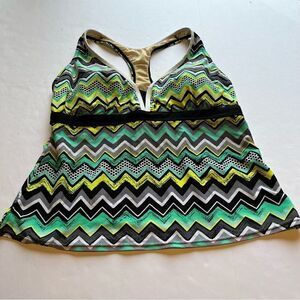 ZeroXPosur Women's Swim Top Racerback mint green/blk/ylw multi Size 18W